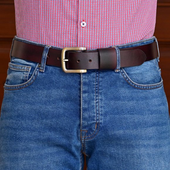 Men's Leather Belt - Antique  Dark Maroon Handmade Belt- Free Personalization - Picture 11 of 15